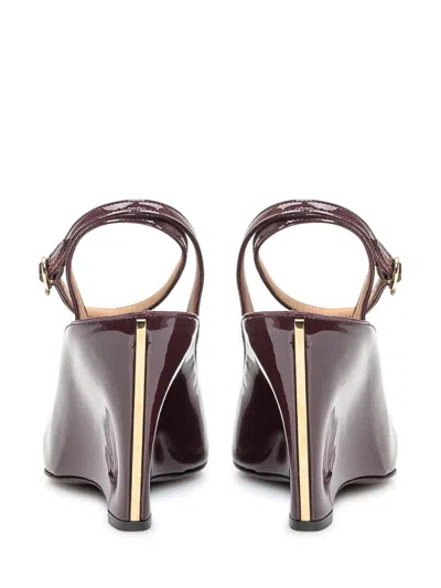 Ferragamo Peep Toe Wedge Sandals In Bordeaux In Red