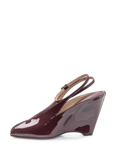 Ferragamo Peep Toe Wedge Sandals In Bordeaux In Red