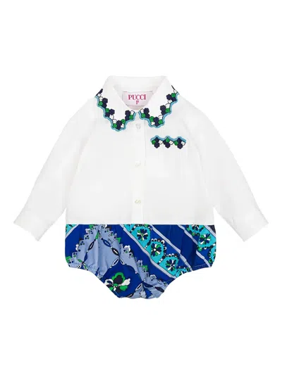 Pucci Junior Fontane-print Romper In Blue