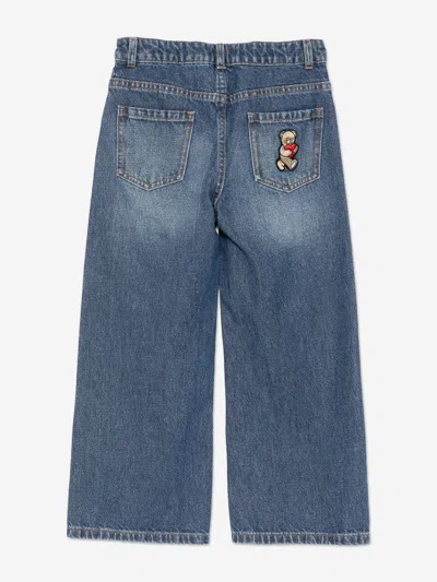 Moschino Girls Wide Leg Teddy Bear Jeans In Blue
