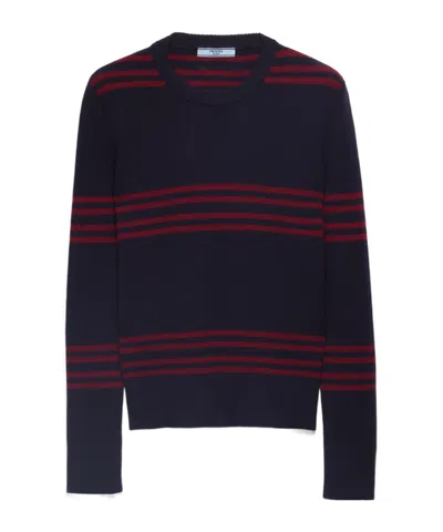 Prada Women Navy Blue Striped Sweater, L Luxury Sweaters & Knitwear For Women Darveys In Black