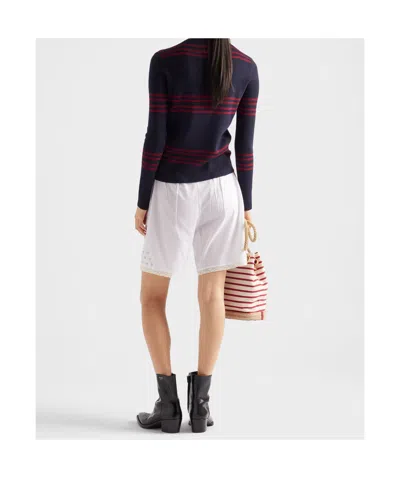 Prada Women Navy Blue Striped Sweater, L Luxury Sweaters & Knitwear For Women Darveys In Black