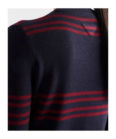 Prada Women Navy Blue Striped Sweater, L Luxury Sweaters & Knitwear For Women Darveys In Black