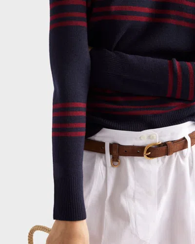 Prada Women Navy Blue Striped Sweater, L Luxury Sweaters & Knitwear For Women Darveys In Black