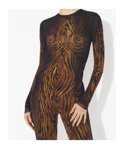 Jean Paul Gaultier Top The Wood In Tulle Stampato Donna In Multi