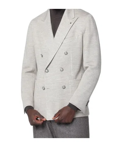 Tagliatore Beige Double-breasted Wool-blend Jacket In Gray