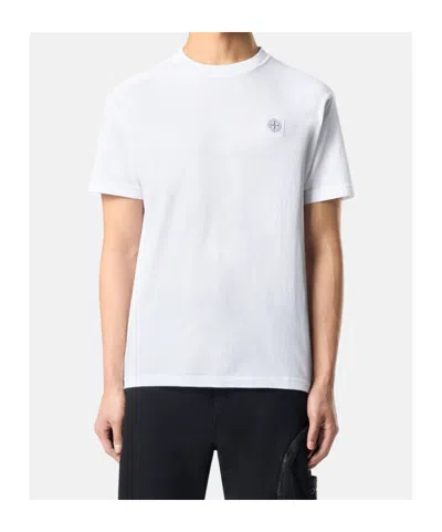 Stone Island Short-sleeved Crew Neck T-shirt With Subtle Emblem Patch In White