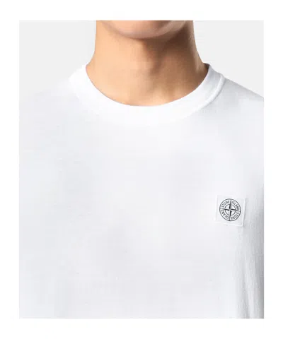 Stone Island Short-sleeved Crew Neck T-shirt With Subtle Emblem Patch In White