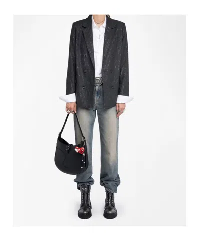 Zadig & Voltaire Vaska Metallic Stripe Double Breasted Blazer In Black