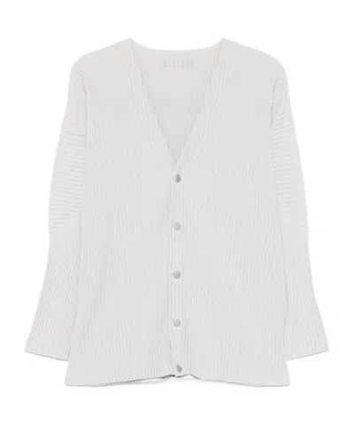Issey Miyake Fine Pleated Polyester Jacket With V-neckline In White