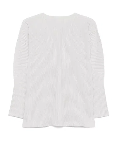 Issey Miyake Fine Pleated Polyester Jacket With V-neckline In White