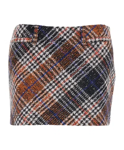 Missoni Multicolor Miniskirt With Concealed Zip Closure And All-over Zig-zag Motif In Wool Woman In Brown
