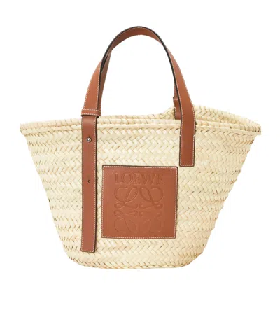 Loewe Palm Leaf And Calfskin Basket Tote In Brown
