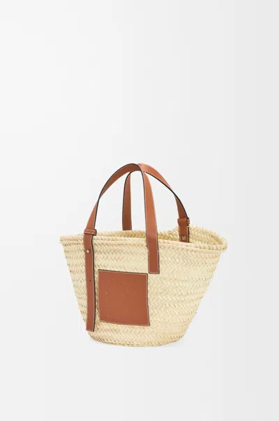 Loewe Palm Leaf And Calfskin Basket Tote In Brown