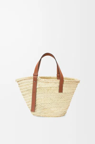 Loewe Palm Leaf And Calfskin Basket Tote In Brown