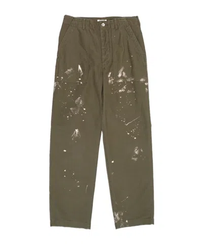 Auralee Washed Baggy Satin Bleached Baker Pants In Green
