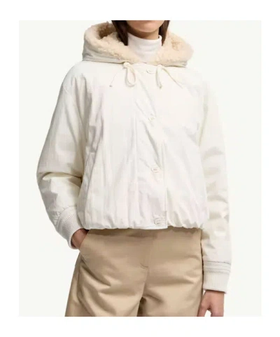 Moncler Nisiro Teddy-trimmed Hooded Short Down Jacket In White