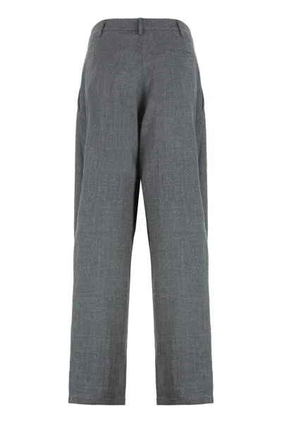 Darkpark Relaxed Fit Wool Trousers With Pleated Front In Gray