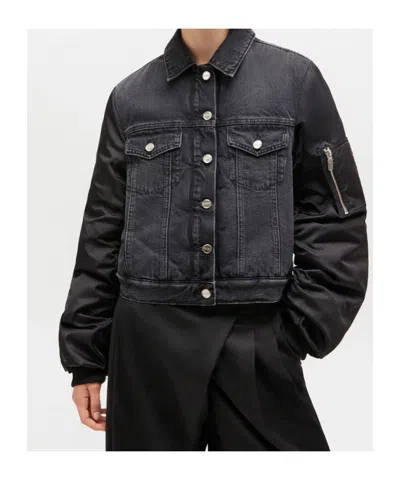 Ganni Modern Denim Jacket Contrast Sleeves In Black