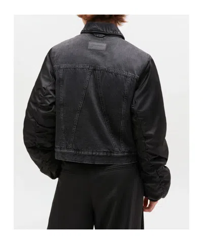 Ganni Modern Denim Jacket Contrast Sleeves In Black