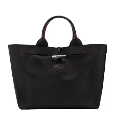 Longchamp Le Roseau Leather Tote Bag In Black