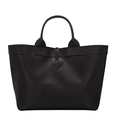 Longchamp Le Roseau Leather Tote Bag In Black