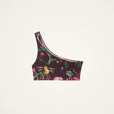La Doublej Goddess One-shoulder Floral-print Bikini Top In Multi