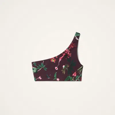 La Doublej Goddess One-shoulder Floral-print Bikini Top In Multi