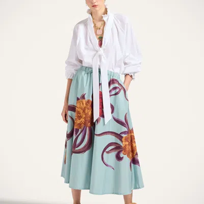 La Doublej Floral Drawstring Midi Skirt In Green