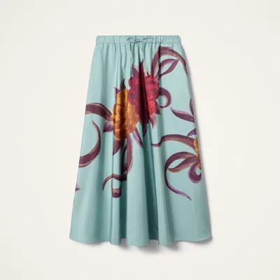 La Doublej Floral Drawstring Midi Skirt In Green