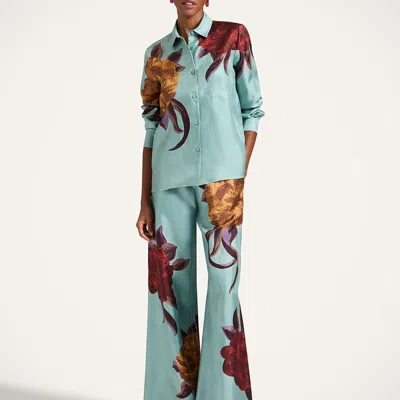 La Doublej La Double J Printed Silk-twill Palazzo Trousers In Green