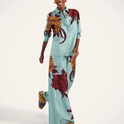 La Doublej La Double J Printed Silk-twill Palazzo Trousers In Green