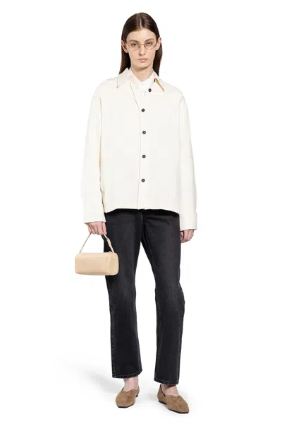 Studio Nicholson Long Sleeve Wool Shirt With Button Cuffs In White