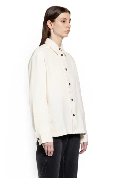 Studio Nicholson Long Sleeve Wool Shirt With Button Cuffs In White