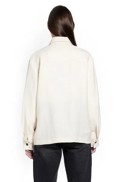 Studio Nicholson Long Sleeve Wool Shirt With Button Cuffs In White
