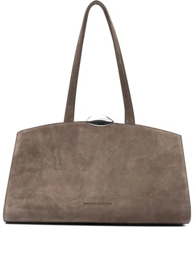 Benedetta Bruzziches Structured Calfskin Handbag With Metallic Clasp In Gray