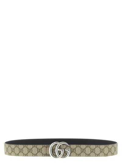 Gucci Gg Fabric Reversible Gg Marmont Belt In Brown