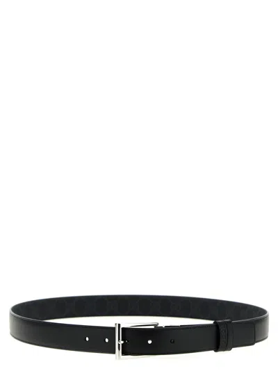 Gucci Men Rectangular Buckle Reversible Belt In Black