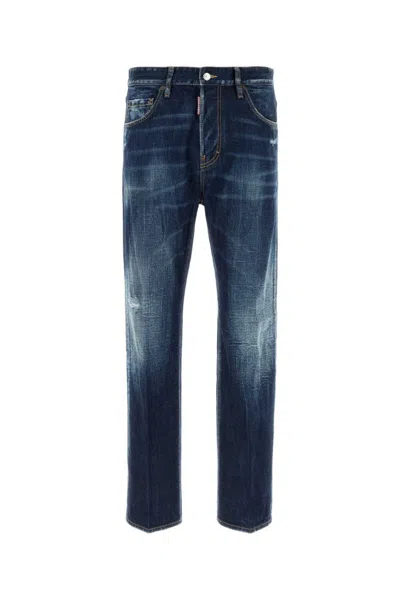 Dsquared2 Denim Jeans Belt Loops Contrast Stitching Pockets In Navy Blue