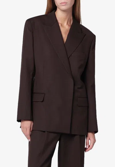 Anine Bing Single-breasted Wool Blend Jacket With Flap Pockets In Brown