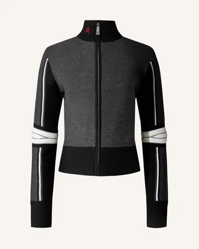 Perfect Moment Stripe-detail Zip-up Cardigan In Black