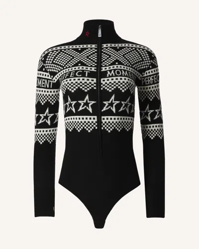 Perfect Moment Intarsia-knit Merino Wool Bodysuit Xl In Black