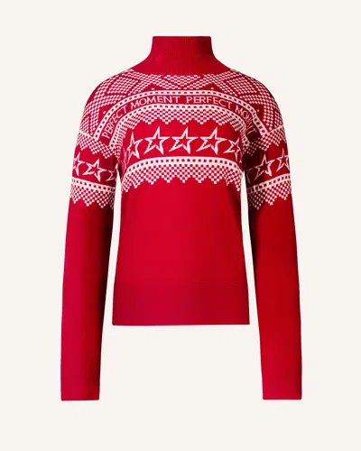 Perfect Moment Holiday Intarsia Wool Turtleneck Sweater In Red