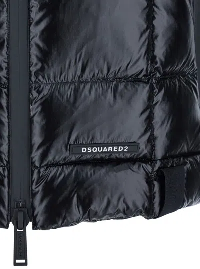 Dsquared2 Black Sleeveless Down Jacket With High Neck And Logo Patch On The Front In Tech Fabric Man In Blue