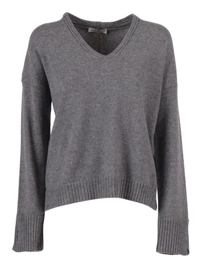 Kangra Cashmere Knit Pullover With Strass Embellishments At Cuffs In Gray