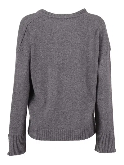 Kangra Cashmere Knit Pullover With Strass Embellishments At Cuffs In Gray