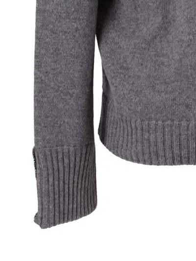 Kangra Cashmere Knit Pullover With Strass Embellishments At Cuffs In Gray