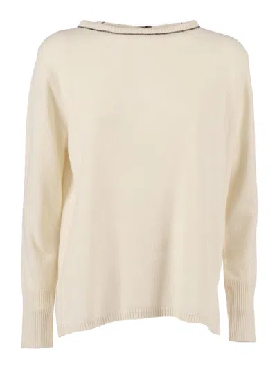 Kangra Cashmere Boat Neck Sweater With Trimmings Insert In White
