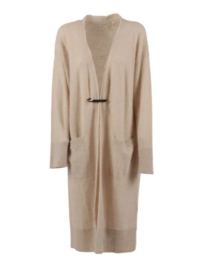 Antonelli Fine Knit Cardigan With Button-down Front And Relaxed Fit In Gold