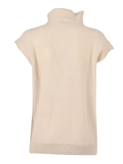 Antonelli Minimalist Round Neck Sweater In Fine Alpaca Blend In Gold
